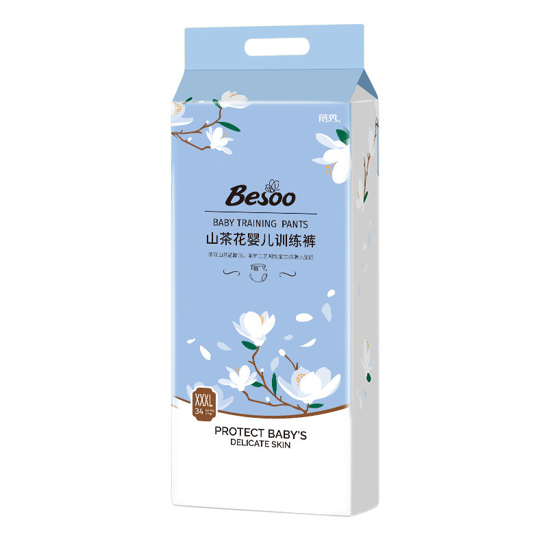 蓓秀山茶花纸尿裤婴儿拉拉裤宝宝尿不湿超薄尿片新生幼儿nb/s码 山茶花婴实拍商品图