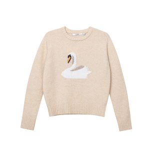 TOP家 明媚复古 法式治愈系奶油黄优雅天鹅毛绒感圆领羊毛毛衣