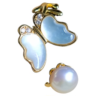 《蝴蝶衔珠》法式复古精致轻奢天然白贝母淡水珍珠开口戒指可调节