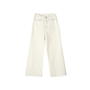 长腿滤镜!~刺绣白色高腰阔腿裤浅色早春新款筒喇叭宽松牛仔裤子