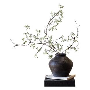 宋代美学花瓶摆件仿真干花马桑果花束客厅插花干花花盆复古陶罐