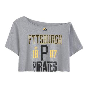 gagaopt复古字母印花短袖T恤女斜领露脐性感洋气短款外搭辣妹上衣