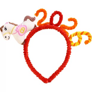 新年扭扭棒小马发箍女儿童可爱手工diy材料包幼儿园马年红色头饰