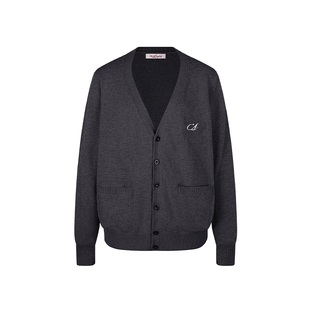 花铃太太针织衫深灰早春季节针织开衫女jk风修身显瘦毛衣v领外套