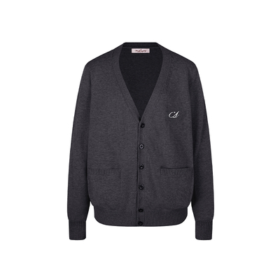 花铃太太针织衫深灰早春季节针织开衫女jk风修身显瘦毛衣v领外套