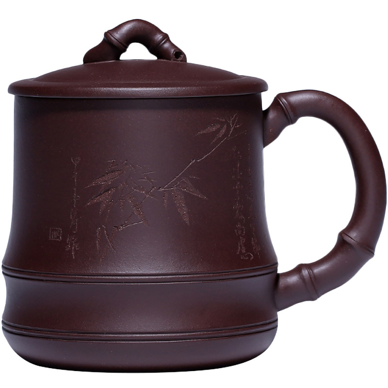 大容量竹节泡茶杯眷砂堂紫砂刻字