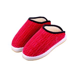 冬季手工棉拖鞋情侣款男女厚底保暖加绒防滑平跟室内居家毛绒拖鞋