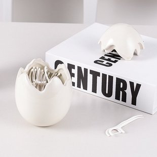 家用牙签筒镀银可爱轻奢罐牙线棉签盒蛋壳牙签盒收纳创意高级陶瓷