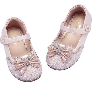 戴维贝拉儿童皮鞋粉色女童公主鞋春季水晶鞋闪钻新款宝宝童鞋凉鞋