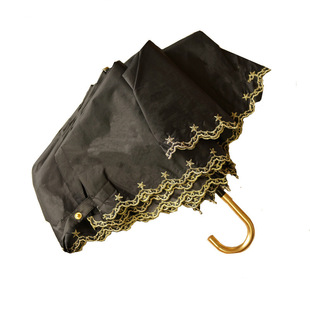 182g日本遮阳伞刺绣女弯钩太阳伞防紫外线折叠晴雨伞黑胶两用防晒