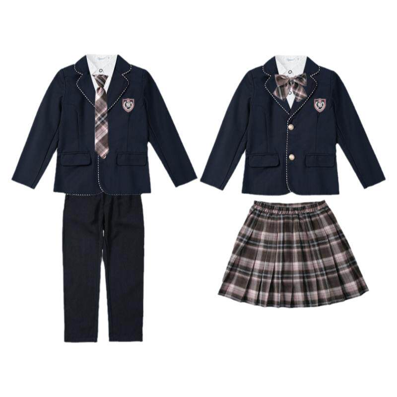 儿童西服套装中大童英伦咖啡色格子裙领带学生装班服春秋小学校服
