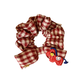 红色格子蝴蝶结马年大肠发圈女复古小众头绳新年发饰扎头发新款