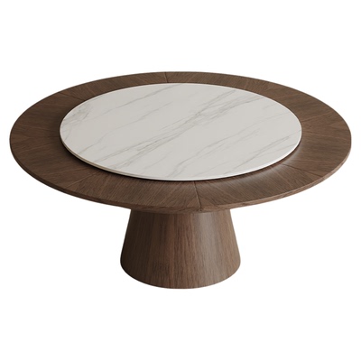 中古风圆形旋转伸缩餐桌变径圆桌