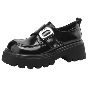 达芙妮棕色乐福鞋女2026新款英伦风小皮鞋女款厚底增高粗高跟单鞋