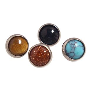 F136钛合金4mm天然绿松石镶嵌平底耳钉唇钉耳骨钉内螺旋情侣