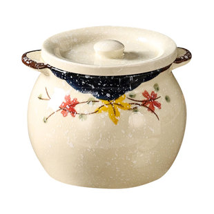 老式家用罐陶瓷装荤油罐储油罐无孔油盆罐子油碗带盖耐高温猪油罐