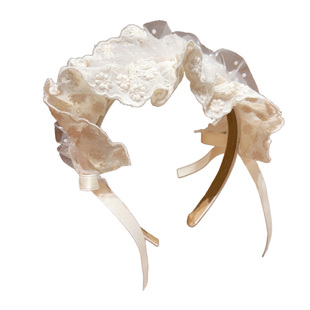 可爱米色蝴蝶结蕾丝发箍女高级感头箍洛丽塔新款发饰lolita拍照