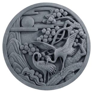 圆形60cm仿古砖雕中式影壁墙水泥照壁青砖背景古建浮雕花墙面装饰
