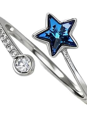 18光年S925纯银蓝色星星戒指女