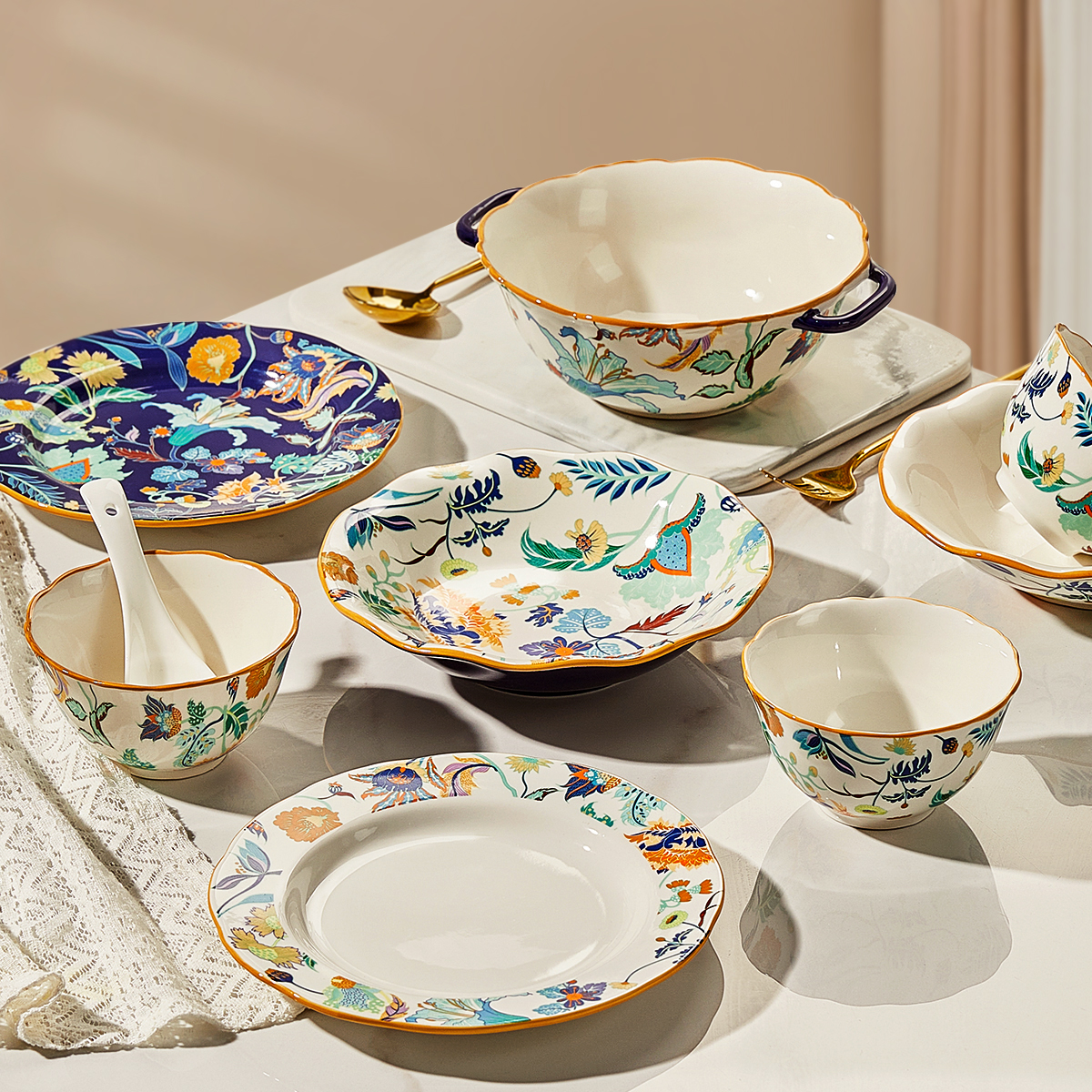 中式陶瓷碗碟套装家用2025新款碗盘子碗具欧式高级感乔迁碗筷餐具