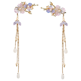 儿童女式汉服头饰超仙流苏花朵紫色公主古风发夹国风全套女童发饰