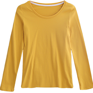 2025新款棉质白色长袖t恤女洋气修身上衣内搭圆领紧身德绒打底衫