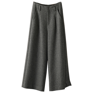 法式高级含羊毛纯色九分阔腿裤