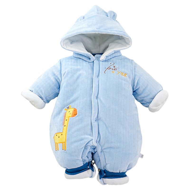 婴儿加厚连体秋冬季新款宝宝棉外出服珊瑚绒可爱卡通哈衣爬服带帽