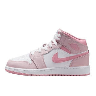 NIKE耐克女鞋AIR JORDAN 1 AJ1粉白中帮板鞋大童篮球鞋DQ8423-600