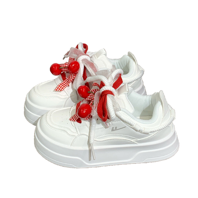 回力女鞋可爱樱桃厚底增高小白鞋