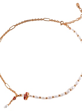 S925银镀18K金时尚珍珠项链不对称设计轻奢小众精品女款吊坠颈链