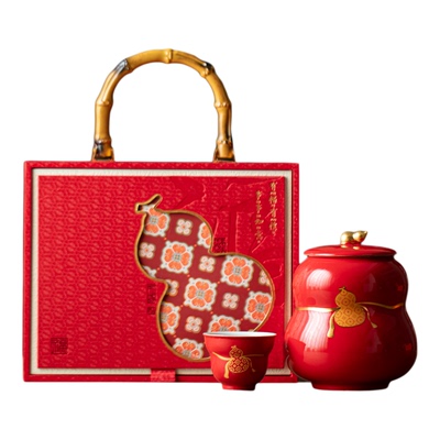 国风高档葫芦陶瓷罐茶叶礼盒古树红茶金骏眉单双陶带杯空礼盒定制