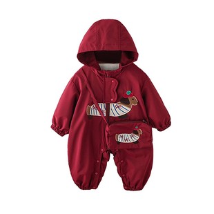 婴儿连体衣冬季满月宝宝衣服喜庆小月龄加绒加厚外出冬装周岁爬服