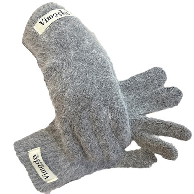 韩版兔毛露指触屏手套女士冬季五指防寒手套防风女生保暖针织手套