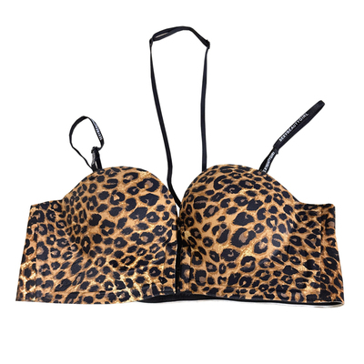 豹纹挂脖内衣女小胸聚拢显大前扣性感文胸收副乳防下垂无钢圈胸罩