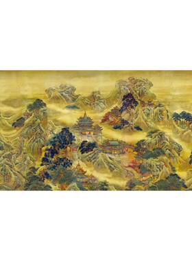 蓬莱仙境背景壁画仙家堂口电视客厅背景墙布新中式国画山水画壁纸