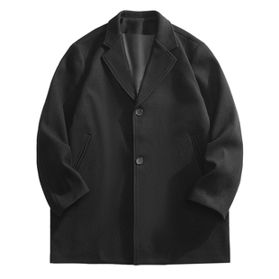 中长款毛呢西装领大衣男加肥加大码潮牌胖子宽松厚韩版春秋季外套