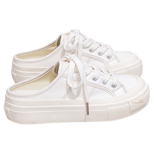 回力半托帆布鞋女2026新款夏季百搭休闲板鞋女款一脚蹬懒人小白鞋