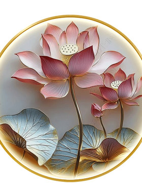 轻奢玄关书房禅意荷花灯画