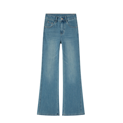 四面弹挪威星空-2026春季新款筒喇叭牛仔裤女九分微喇叭长裤高腰