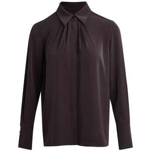 [法式轻通勤]LANDI酱紫色高级感翻领抽褶长袖衬衫女2026春新品