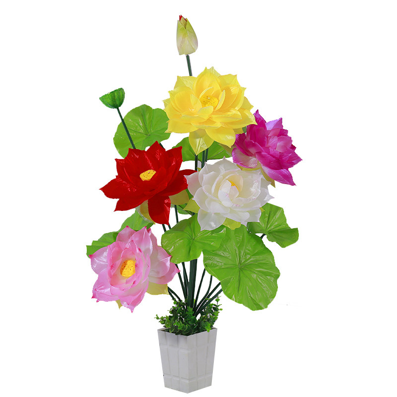 假花 仿真大荷花睡莲 绢花 干花 落地盆景摆放花艺客厅落地