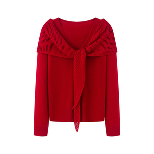 艾诺丝国内代购2026春季新款披肩两件套红色本命年针织衫毛衣1273