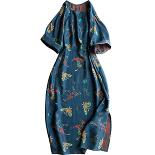 云澍原创花罗香云纱新中式桑蚕丝国风复古印花连衣裙真丝长裙夏季