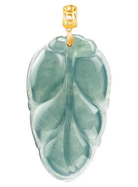 高档天然A货翡翠蓝水树叶吊坠