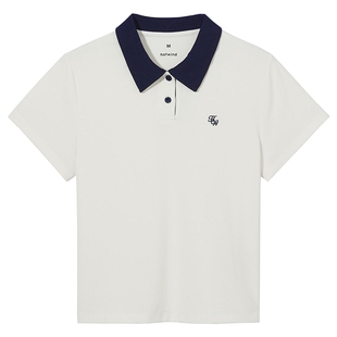 热风2026年夏季新款女士撞色poloT恤POLO衫直筒型休闲灰色短袖