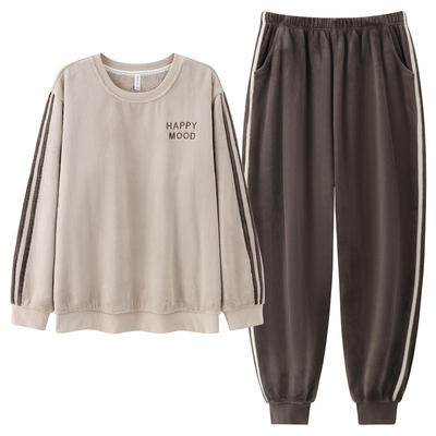 法兰绒睡衣男秋冬季加厚保暖长袖