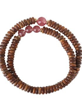 情绪稳定天然绿檀手链女三圈檀木手串海蓝宝草莓晶招财净心文玩