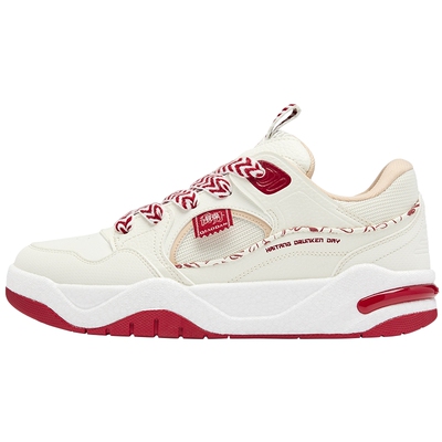 乔丹2025年夏季新品皮面潮流海浪面包鞋男款红色运动板鞋增高厚底