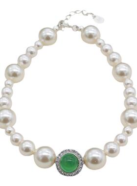 水晶珍珠手链手串优雅绿玛瑙女